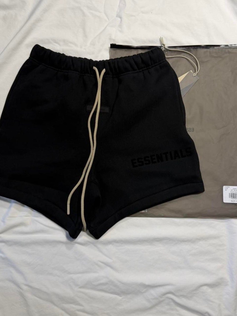 Essentials Black Sweat Shorts with Tan Drawstring